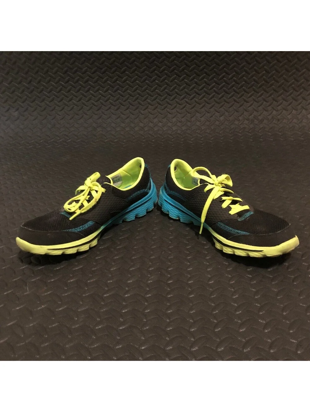 Skechers Womens Go Walk Black Blue Neon Yellow Lightweight Athletic Sneakers 9
